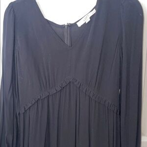 LOFT Black Long Sleeve Dress with Ruffle Trim